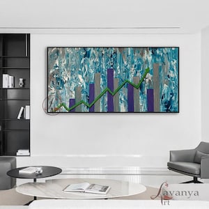 Financial Graph Oil Painting: Modern Business Office Art
