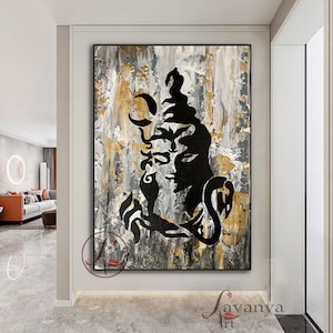 Large Shiva Painting: Abstract Indian Art on Canvas