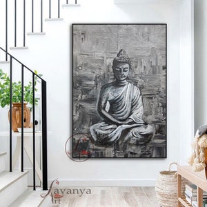Original Buddha Canvas Painting: Abstract Knife Work, Meditation Decor