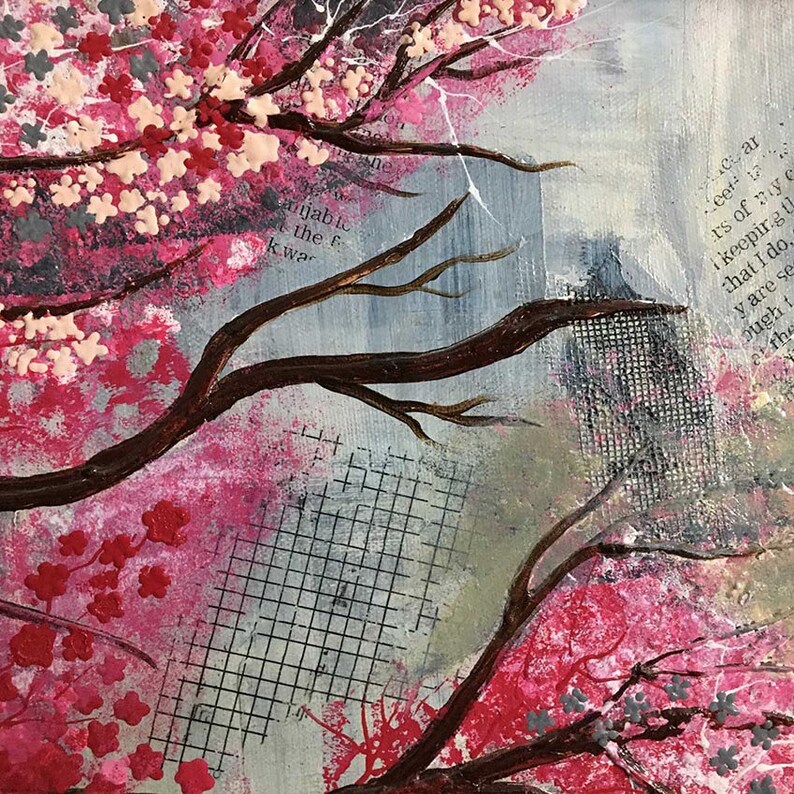 Cherry Blossom Tree Wall Decor Oil Impasto Painting Living Etsy