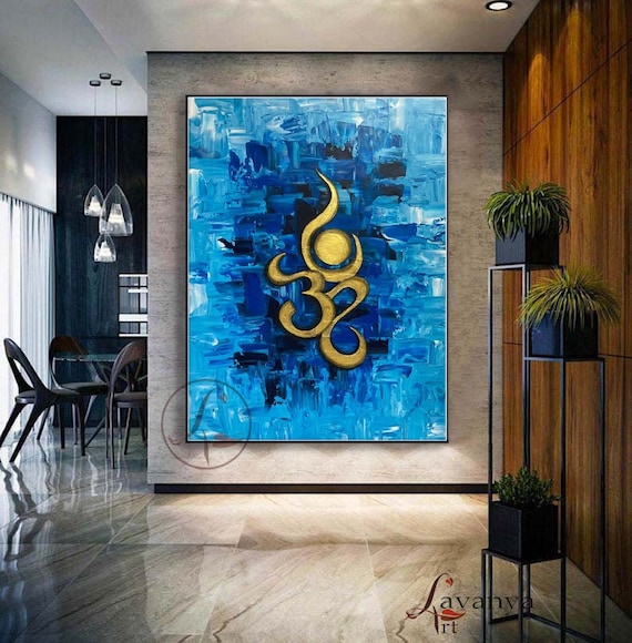 Golden Om Painting,om Shanti Painting,indian Wall Art,indian Decor