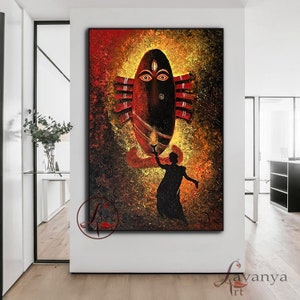 Canvaskunst Linga Bhairavi Devi: Isha Yoga, moderne Indiase schilderkunst