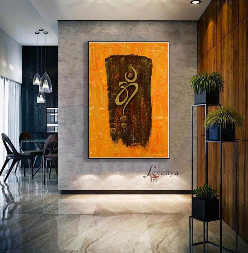 Original Abstract Om Painting ,om Shanti Painting,indian Wall Art,indian  Decor, Indian Art, OM for Pooja Room, Living Room ,minimalist Art 