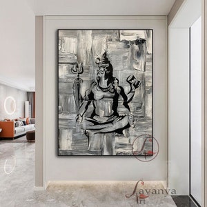 Indian Shiva Painting original painting on Canvas  Indian wall art decor Extra Large Indian Painting  Abstract Shiva art by Tejasvi Patel