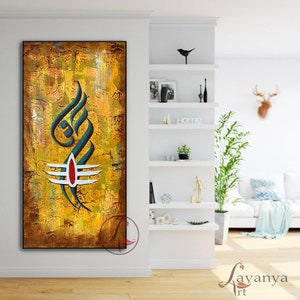 Großes Shiva Om Gemälde auf Leinwand: Moderne indische Kunst