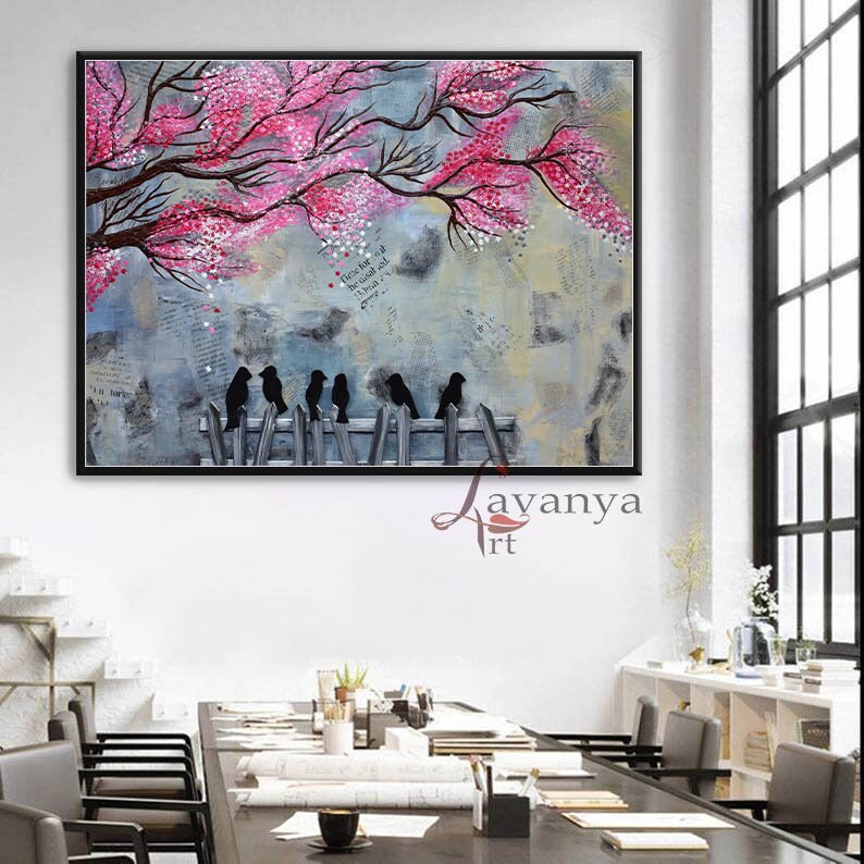 Cherry Blossom Tree Wall Decor Oil Impasto Painting Living Etsy