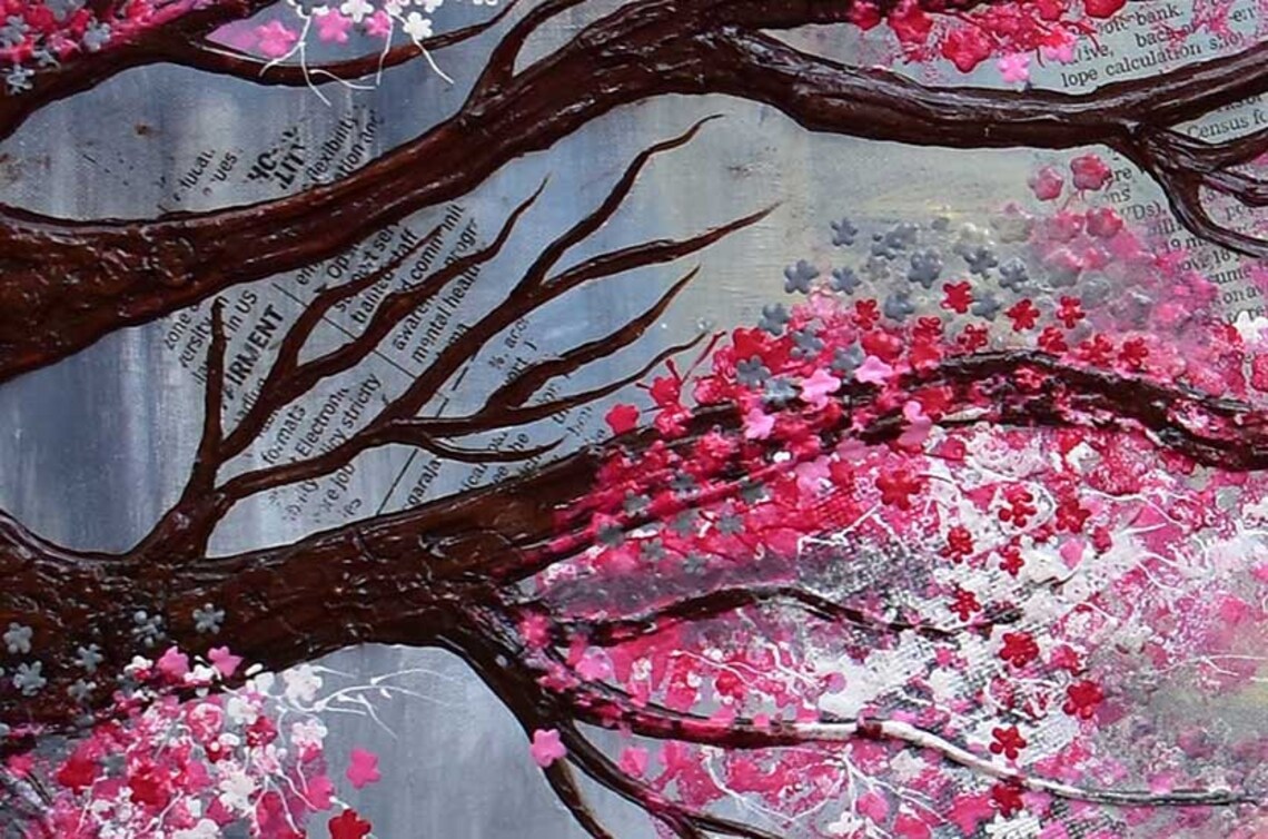 Cherry Blossom Tree Wall Decor Oil Impasto Painting Living Etsy