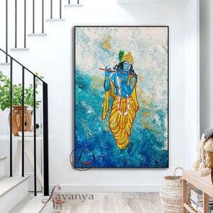 Krishna Painting: Abstract Indian Hindu God Art on Canvas