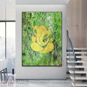 Ganesha Painting on Canvas: Abstract Hindu Art, Knife Work