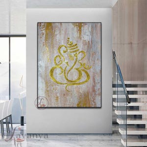 Original Ganesha Painting: Abstract Indian Art with Gold Leaf