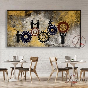 Engineers Acrylic Painting: Gold & Silver Leaf, Modern Office Art