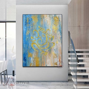 Abstract Ganesha Painting: Textured Gold & Silver Leaf Indian Art