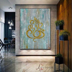 Textured Abstract Ganesha Painting: Modern Indian Art on Canvas