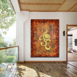 Textured Om Painting on Canvas: Modern Indian Art, Minimalist Decor