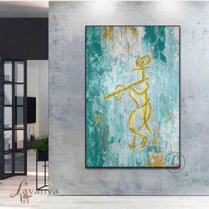 Modern Krishna Painting: Abstract Hindu God Art on Canvas