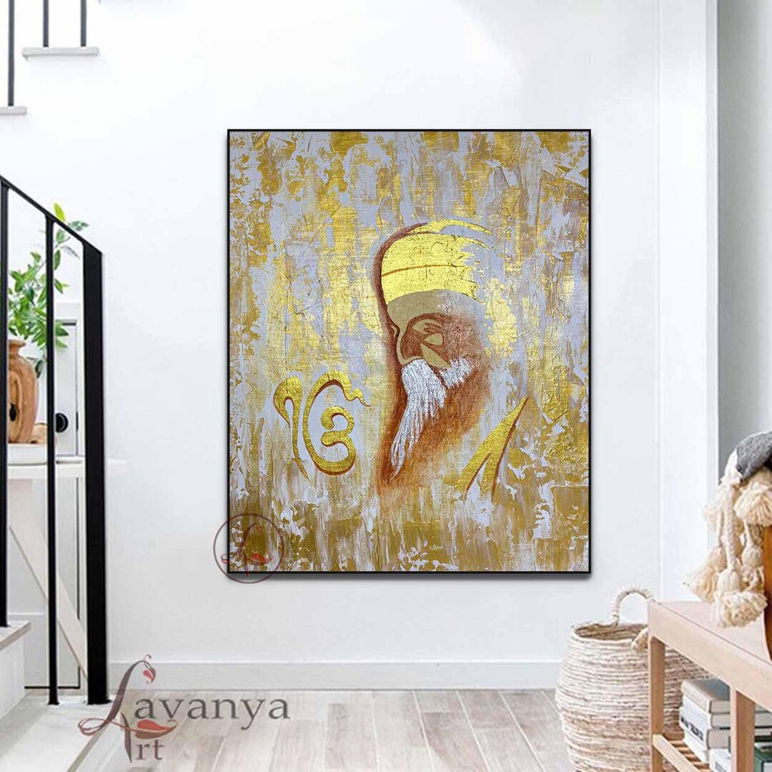 グル・ナナク・デヴ・ジの絵画、金色のシク教アート、抽象的な