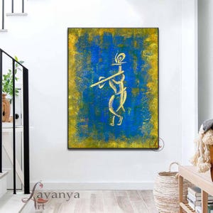 Radha Krishna Painting: Modern Indian Hindu God Art, Textured Acrylic Canvas
