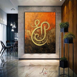 Abstract Ganesha Painting: Modern Indian Art, Large Hindu God Wall Decor