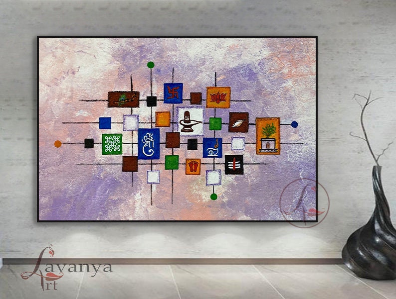 テクスチャ加工されたガネーシャの絵画：抽象的なヒンドゥー教の壁画