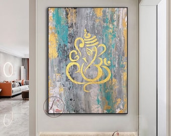 High Quality Ganesha wall art and Decor, Handmade Painting, Modern Indian wall art, hindu home decoration, Housewarming Gift, Abstract Art