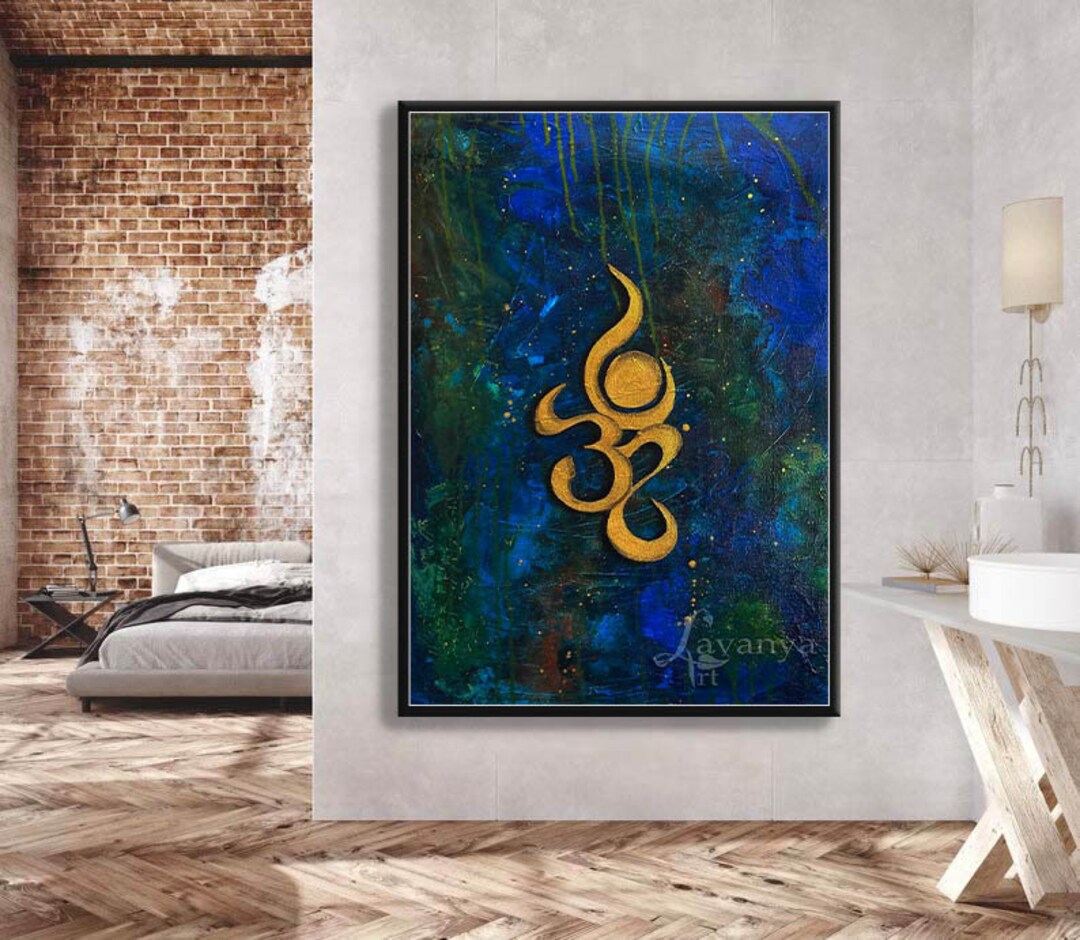 Golden Om Wall Artindian Om Paintingom Shanti Etsy