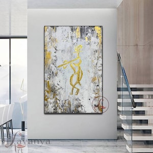 Textured Krishna Painting: Large Abstract Hindu Canvas Wall Art