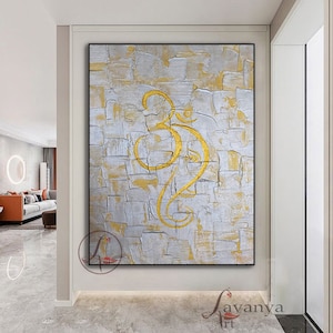 Modern Silver-Golden Ganesha painting,Entry way decor Ganesha art,Abstract Indian Art,Texture Painting,Ganpati Painting,Indian Art
