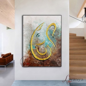 Abstract Ganesha Painting: Modern Hindu Art, Indian Wall Decor