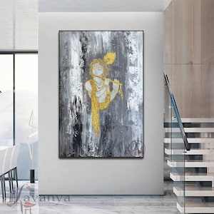 Radha Krishna Painting: Contemporary Indian Hindu God Art
