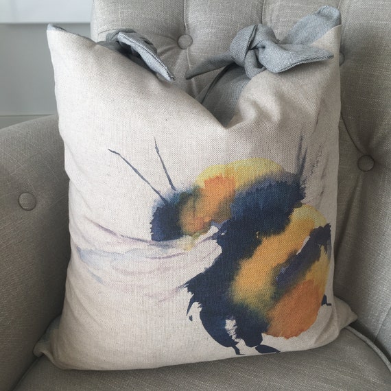 Light Grey & Beige Watercolour Bumblebee Bee Cushion