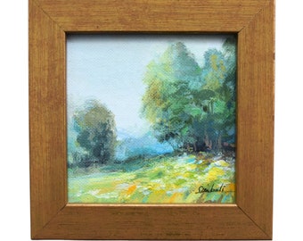Original Framed Mini Landscape Painting, Small Framed Nature Scene Painting on Canvas, Mini Framed Country Painting, Mini Wildlife