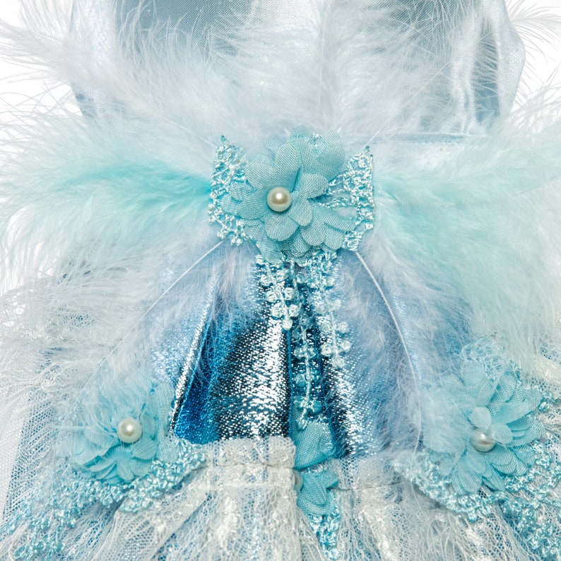 Designer Blue Dog Dress With Pearls and Feathers and Lace Etsy