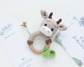 Bull crochet cotton rattle as a part of bull themed shower hamper, 1st Christmas gift idea for baby boy announcement, Symbol of 2021