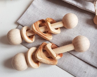 Monressory educational baby wooden rattle, Handmade wooden sensory rattle as neutral gender toys,