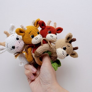 CROCHET BABY RATTLE, bull and cow crochet rattle toy as personalized gift, crochet cow and bull baby toys as gift idea for baby announcement