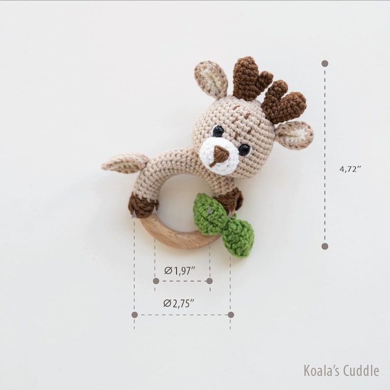 CROCHET ANIMAL TOYS as deer baby shower or baby announcement gift, stuffed woodland animals, amigurumi baby toy, crochet baby deer rattle Rattle #1