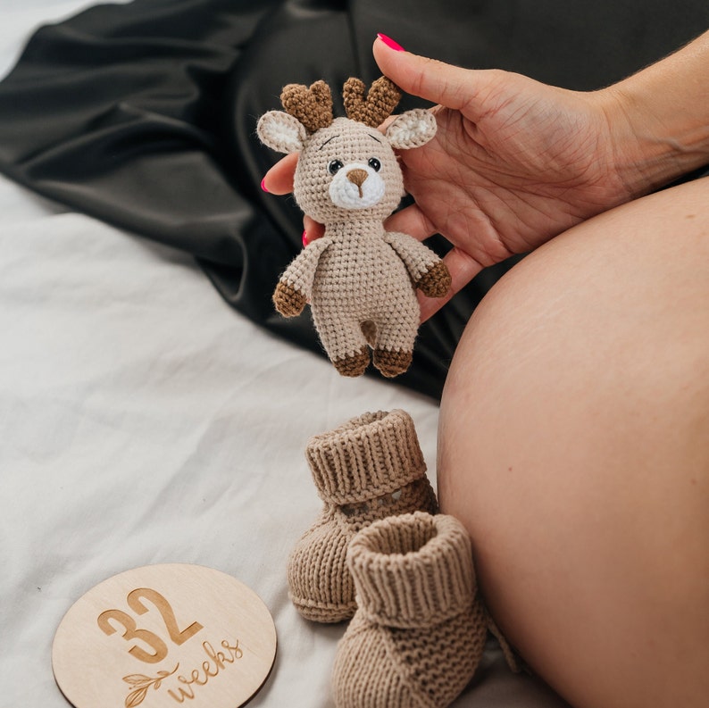 CROCHET ANIMAL TOYS as deer baby shower or baby announcement gift, stuffed woodland animals, amigurumi baby toy, crochet baby deer rattle image 6