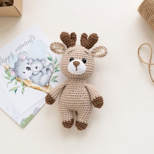 CROCHET ANIMAL TOYS as deer baby shower or baby announcement gift, stuffed woodland animals, amigurumi baby toy, crochet baby deer rattle Toy