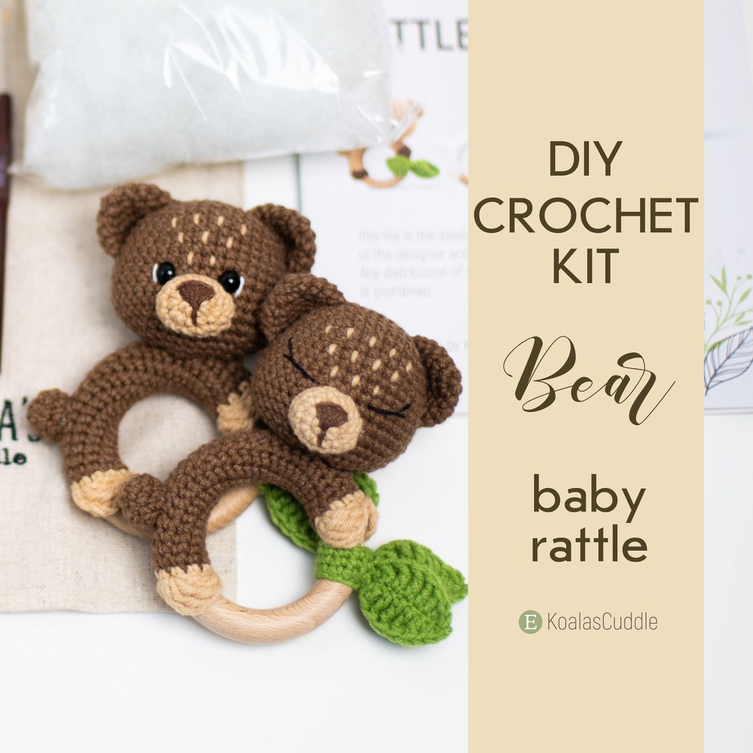 DIY Crochet Baby Rattle Kit. Diy Crochet Toy, Bear Rattle Crochet ...