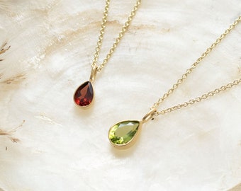 Gemstone Teardrop Pendant, 14k Yellow Gold Chain Pendant, Real Gold Jewelry, Birthstone Pendant, Gioielli da sposa, Regalo