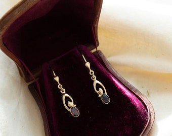 Orecchini Art Nouveau con granato, orecchini antichi, replica Art Nouveau, delicati ganci per le orecchie con granato, orafo, fatto a mano