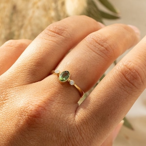 Tourmaline ring 585 yellow gold, gold ring 14 carat, engagement ring, diamond ring, unique jewelry goldsmith, handmade