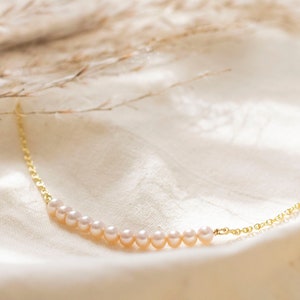 Gold necklace 585 with freshwater pearls, Pearls Bar Necklace 585, Bridal Necklace Yellow Gold with Pearls, 585 Pearl Necklace, handmade