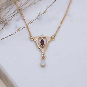 Extraordinary Art Nouveau chain, Art Nouveau chain, 925 silver rose gold plated, necklace with opal and garnet gemstone, vintage