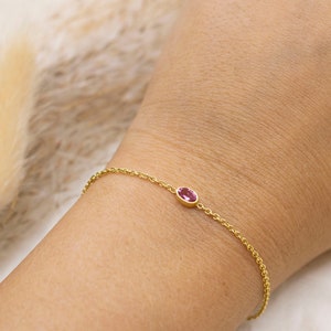 Gold bracelet 585, pink tourmaline, various gemstones, yellow gold bracelet 14 carat, filigree, gift for her