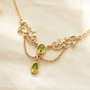 Art Nouveau necklace Peridot and half pearls, Art Nouveau necklace 925 silver rose gold, antique Art Nouveau necklace, vintage bridal jewelry, unique