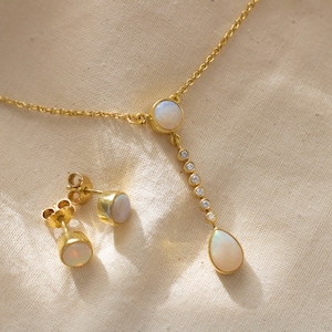 Gold chain 585 with opal gemstones and diamonds 585 yellow gold 14 carat handmade bridal jewelry