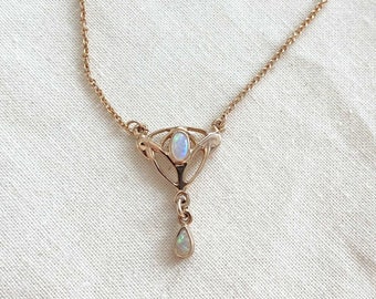 Art Nouveau chain, 925 silver, rose gold plated, fine necklace with opal gemstones, vintage gold chain