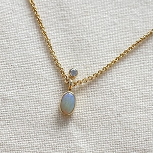 Gold chain 585, gold chain with opal and diamond, 585 or 750 yellow gold, minimal necklace, gift, 14 carat