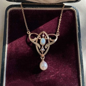 Außergewöhnliche Jugendstilkette Art Nouveau chain 925 Silber Roségold vergoldet Collier mit Opal Halbperlen Süßwasserperle  Vintage